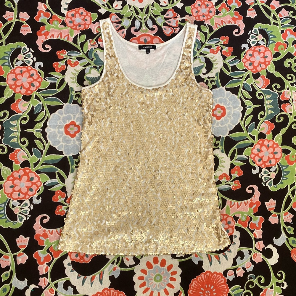 Express Gold Sequin Sleeveless Tank Top
